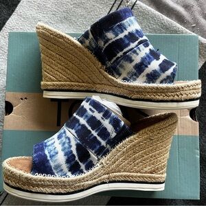 Toms Blue Tie-Dye Espadrille Wedge Mule